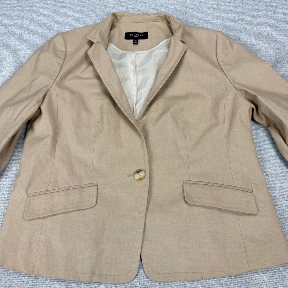 Talbots Petites Blazer Jacket Tan Khaki Cotton Blend 12P Single Button PH95 - Picture 14 of 14